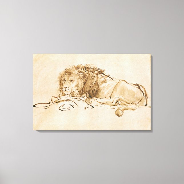 Lion Resting (pen and ink on paper) Canvas Print (Front)