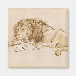 Lion Resting (pen and ink on paper) Magnet