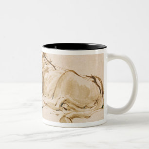 Lion Resting (pen and ink on paper) Two-Tone Coffee Mug