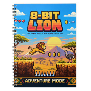 Lion, Retro 8-Bit Pixel Art Notebook