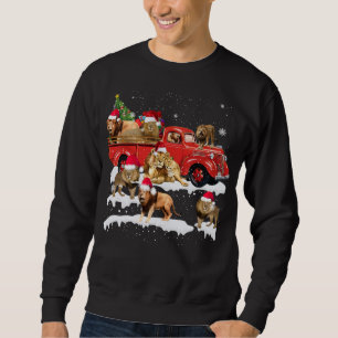 Lion Riding Red Truck Merry Christmas X-mas Ugly G Sweatshirt