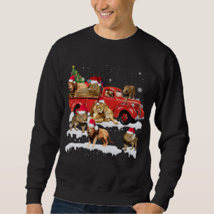 Lion Riding Red Truck Merry Christmas X-mas Ugly G Sweatshirt