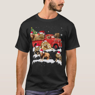 Lion Riding Red Truck Merry Christmas X-mas Ugly G T-Shirt