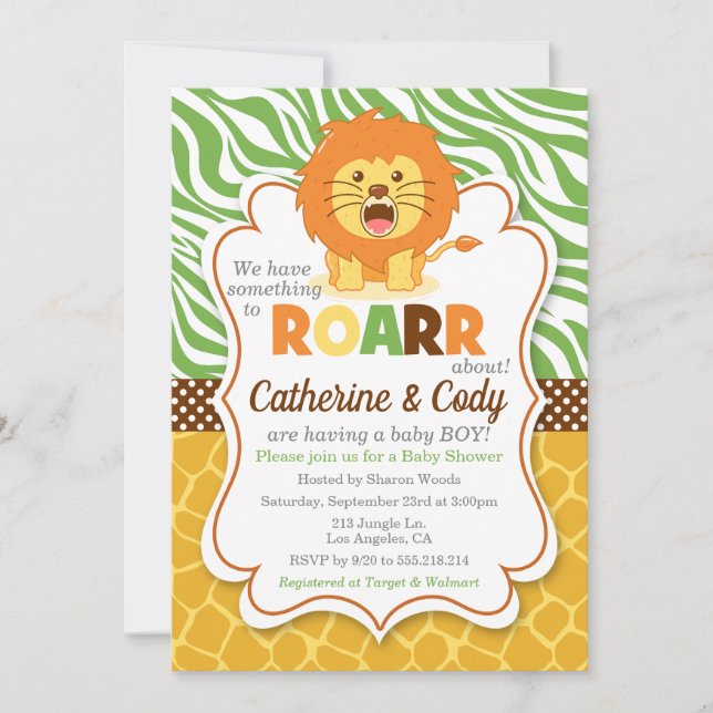 Lion ROAR Jungle Baby Shower Invitation (Front)