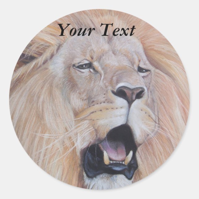 lion roaring big cat wildlife classic round sticker (Front)