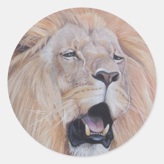 lion roaring big cat wildlife realist art classic round sticker (Front)