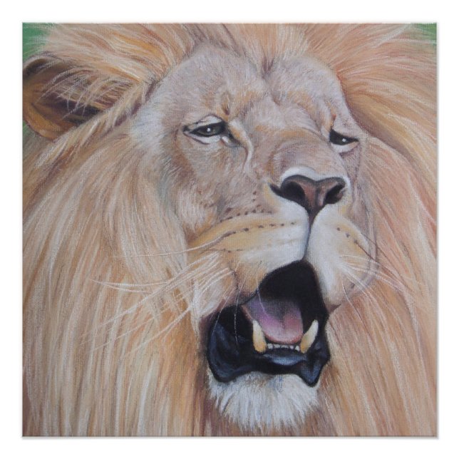 lion roaring big cat wildlife realist art poster (Front)