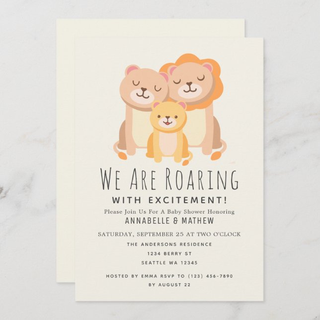 Lion Roaring Excitement Baby Shower Invitation (Front/Back)