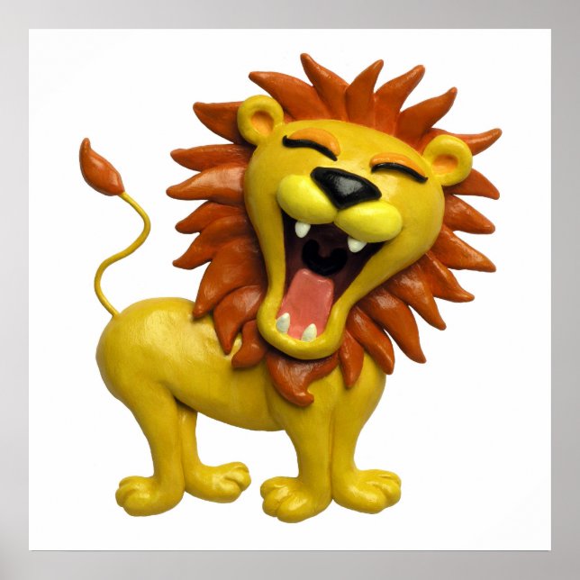 Lion Roaring Safari Baby Shower Nursery Poster (Front)