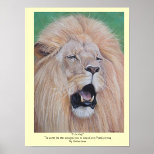 Lion roaring wildlife realist pastel art poster