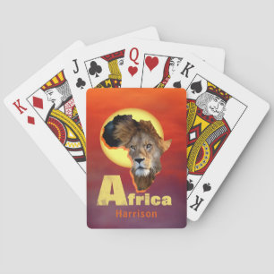 Lion Safari Africa Sunset Personalised Playing Cards