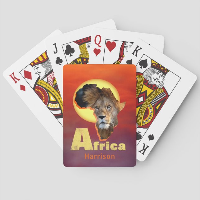 Lion Safari Africa Sunset Personalised Playing Cards (Back)