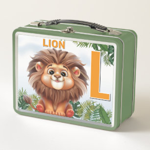 Lion Safari Alphabet Kids  Metal Lunch Box