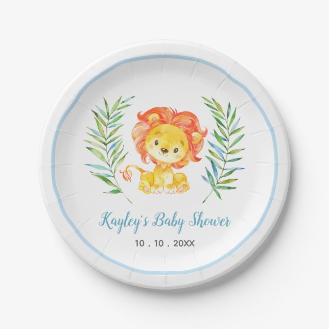 Lion (Safari Animal) Baby Shower Paper Plates (Front)