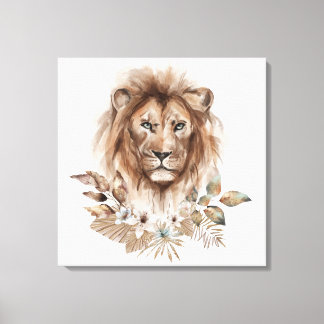 Lion Safari Animals Watercolor Canvas Print