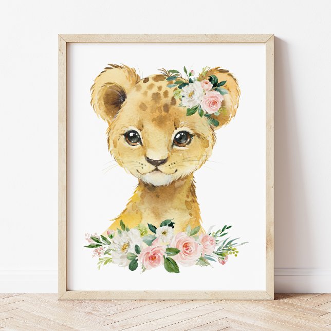Lion, Safari, Jungle, Pink Flowers, Girl Nursery Poster (Creator Uploaded)