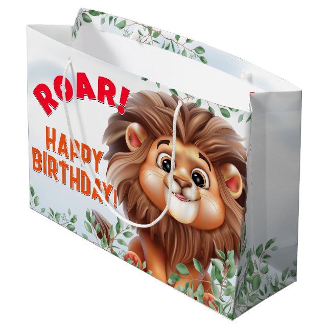 Lion Safari Large Kids Birthday Gift Bag (Back Angled)