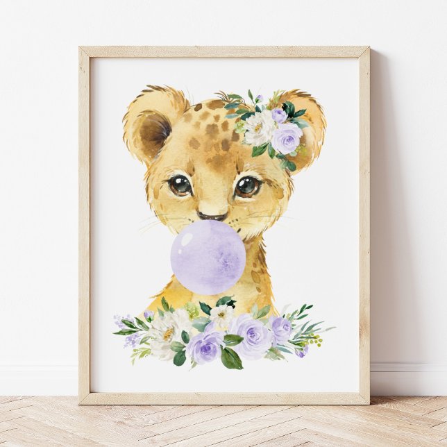Lion, Safari, Purple Bubble Gum, Gender Neutral Photo Print (Creator Uploaded)