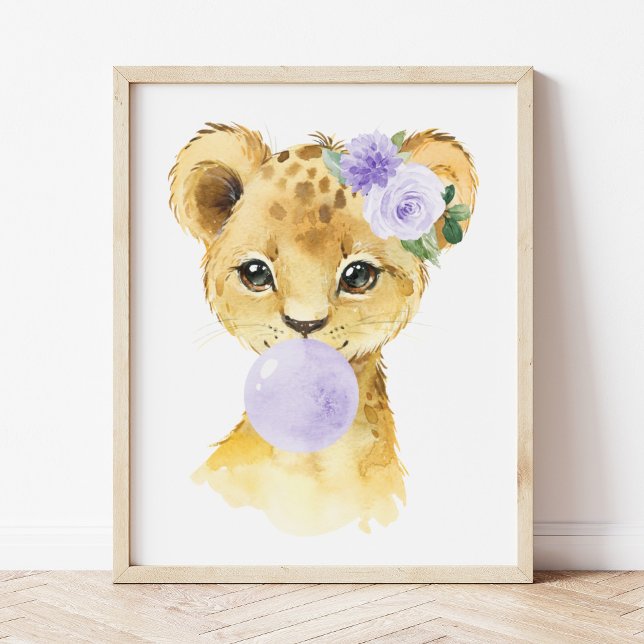 Lion, Safari, Purple Bubble Gum, Gender Neutral Photo Print (Creator Uploaded)