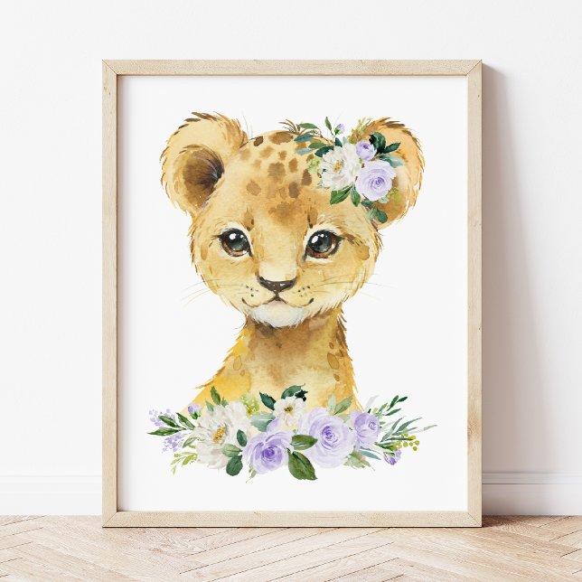 Lion, Safari, Purple Flowers, Gender Neutral Poster (Creator Uploaded)