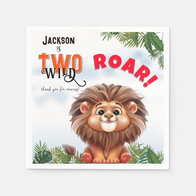 Lion Safari Two Wild Kids Birthday Napkin (Front)