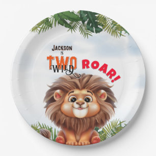 Lion Safari Two Wild Kids Birthday Paper Plate