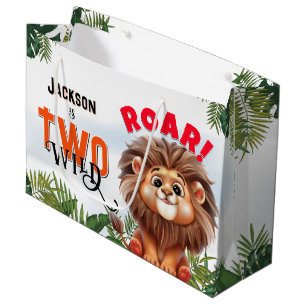 Lion Safari Two Wild Kids Birthday Party Large Gift Bag
