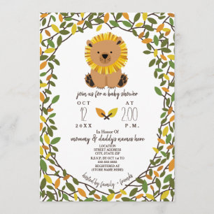 Lion Safari Vines Baby Shower Greenery Invitation