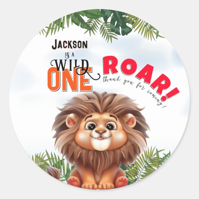 Lion Safari Wild One Kids Birthday Classic Round Sticker (Front)