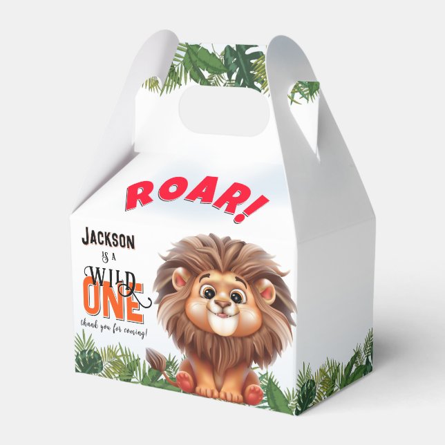 Lion Safari Wild One Kids Birthday Favour Box (Front Side)