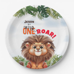 Lion Safari Wild One Kids Birthday Paper Plate