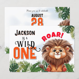 Lion Safari Wild One Kids Birthday Party Invitation