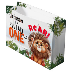 Lion Safari Wild One Kids Birthday Party Large Gift Bag