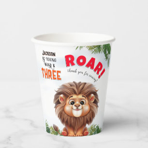 Lion Safari Wild & Three Kids Birthday Paper Cups