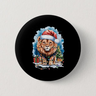 Lion Santa Hat Christmas Lights Watercolor Winter  6 Cm Round Badge