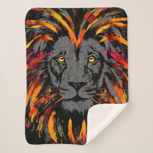 Lion Sherpa Blanket Orange Dark Lion Illustration