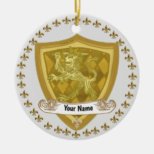 Lion Shield Family Crest Surname Ceramic Tree Decoration