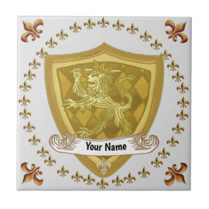 Lion Shield Family Crest Surname   Tile
