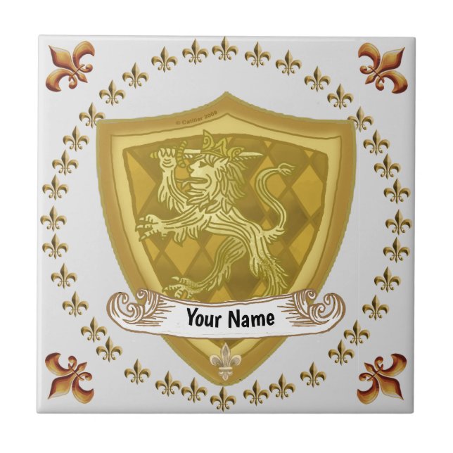 Lion Shield Family Crest Surname   Tile (Front)