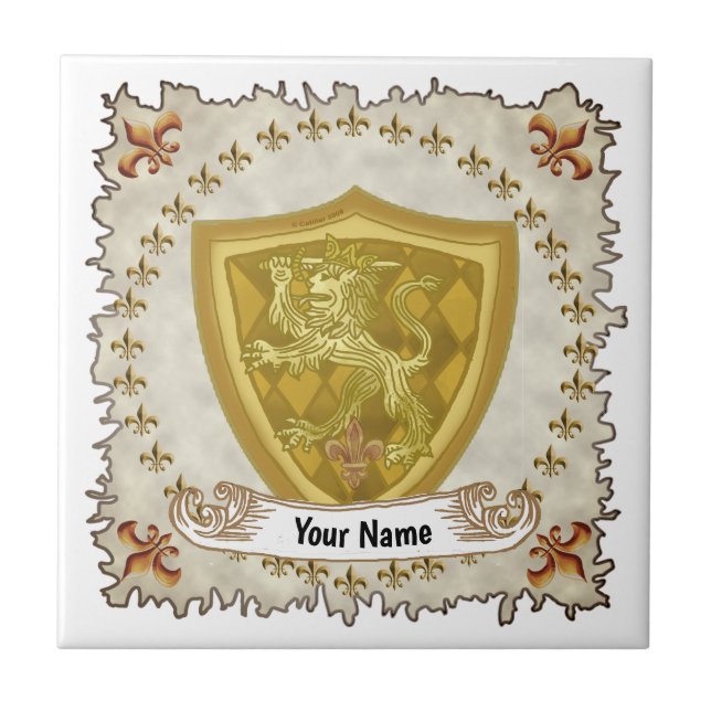 Lion Shield Family Crest Surname  Tile (Front)