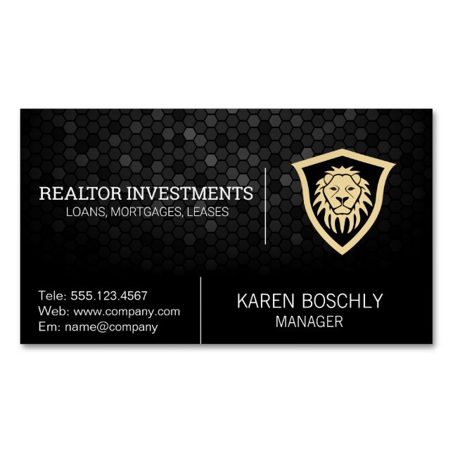 Lion Shield | Finance Logo Magnetic Business Card (Front)