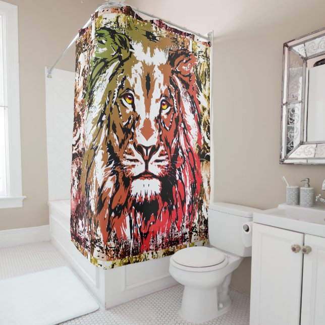 Lion Shower Curtain | Colourful Lion  (In Situ)