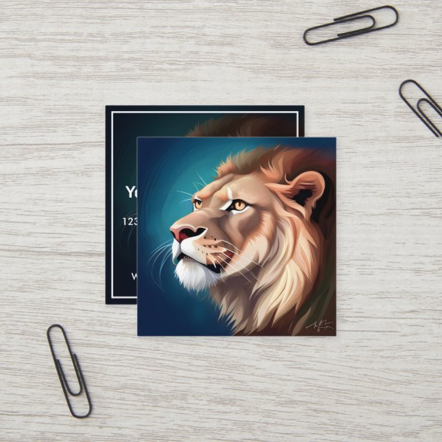 Lion Side Posed Portrait-56557 Square Business Card (Front/Back In Situ)