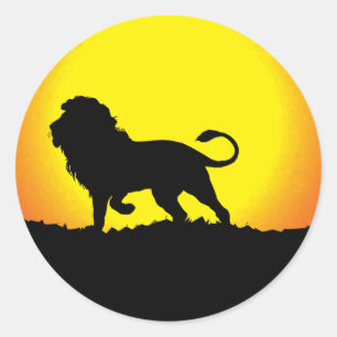 Lion Silhouette Against the Sun Classic Round Sticker