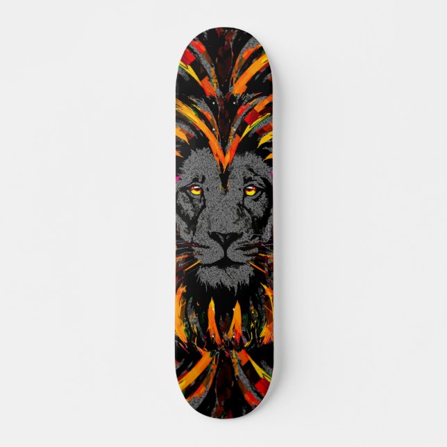 Lion Skateboard | Orange Lion Head Illustration (Front)