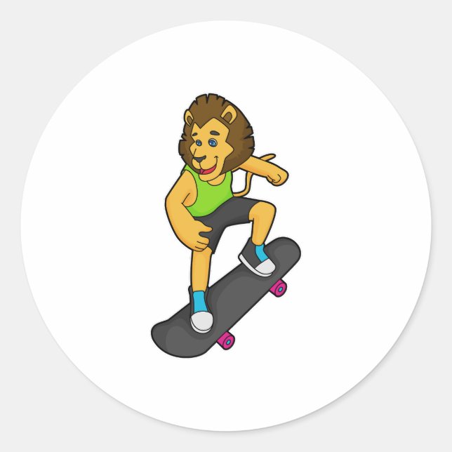Lion Skater Skateboard Classic Round Sticker (Front)
