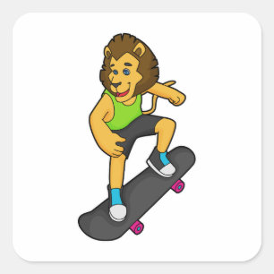 Lion Skater Skateboard Square Sticker