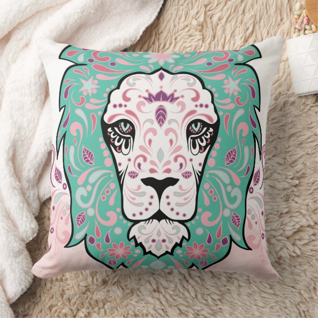 Lion Skull and Pink Purple Blue Mint Pillow (Blanket)