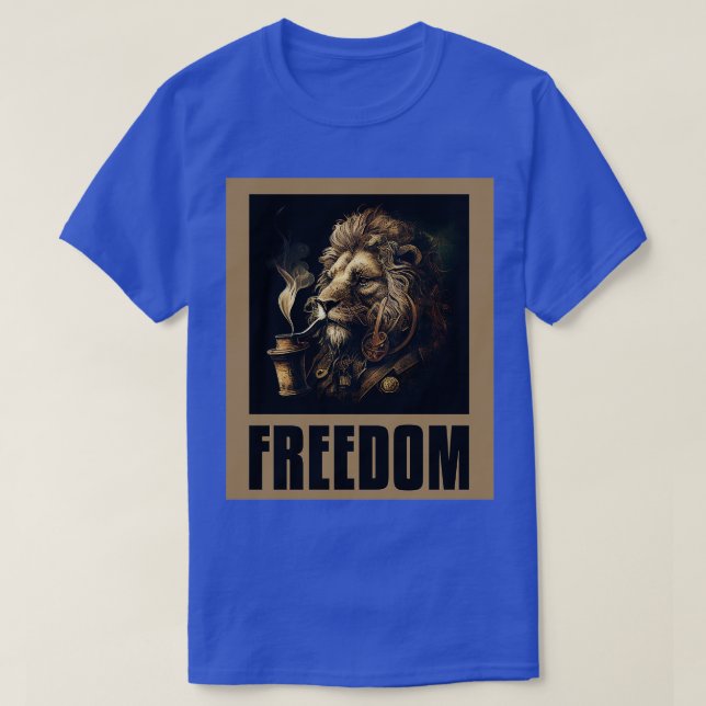 Lion Smoking Pipe Freedom T-Shirt (Design Front)