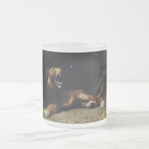 Lion Snapping at a Butterfly Frosted Glass Coffee Mug